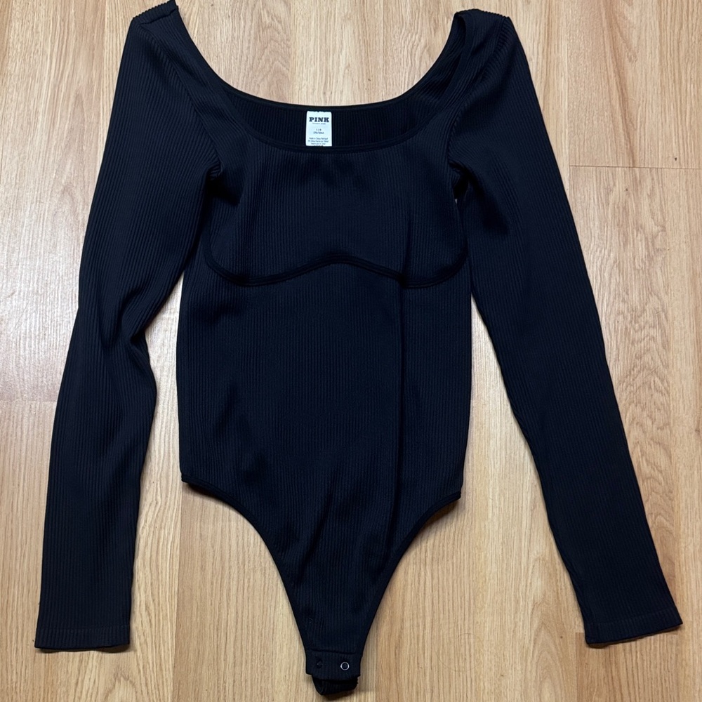 PINK Victoria's Secret Black Ribbed Long Sleeve Top